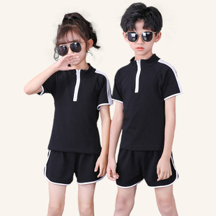 儿童模特训练服装男模形体礼仪练功服少儿t台走秀服黑色套装