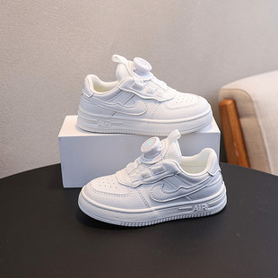 咪老鼠和猫旋转纽扣小白鞋幼儿园开学白色运动鞋男童皮面学生防水