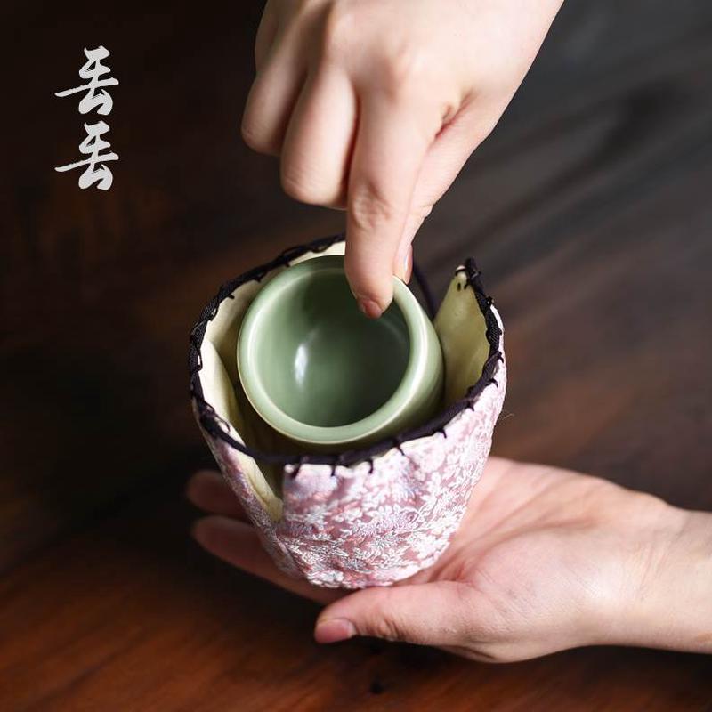 包装加厚功夫茶具布袋子织锦缎抽绳袋茶杯收纳刺绣主人杯便携旅行