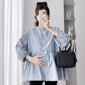 2025新款 休闲娃娃衫 孕妇装 七分袖 孕妇春装 宽松大码 春季 衬衫 春