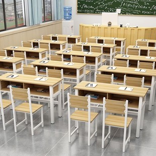 学生课桌椅双层带抽屉课桌补习班辅导单人双人三人位会议培训课桌