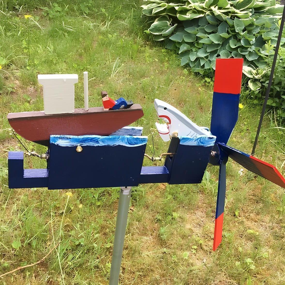 热销爆款 JAWS Whirligig 鲨鱼风车户外花园庭院摆件松木工艺品
