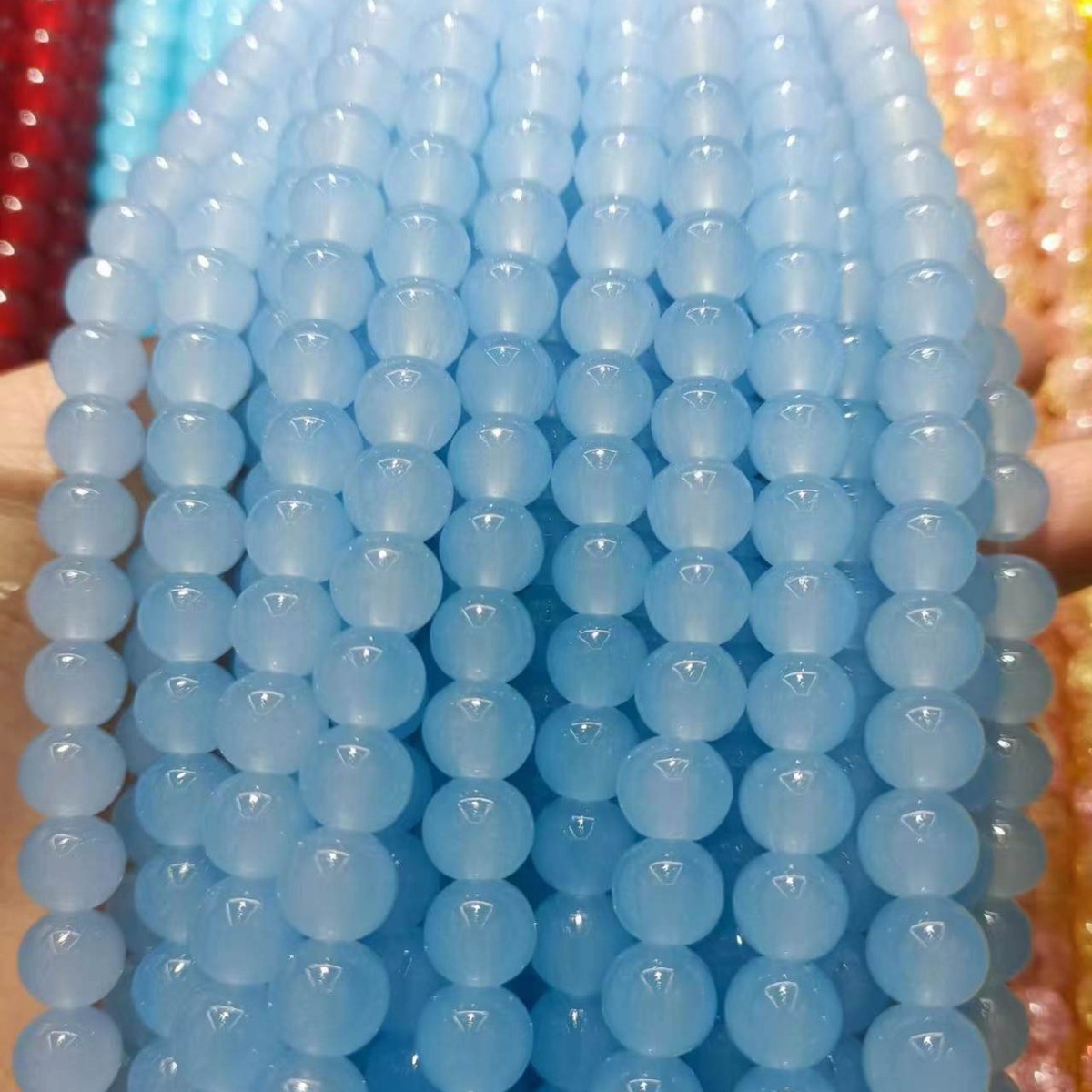 玻璃珠卡8仿白玉琉璃珠圆形水晶光珠DIY饰品配件散珠串珠手工配饰