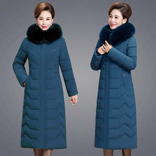 中老年羽绒棉服女中长款过膝棉袄妈妈装冬季棉衣加厚大码冬装