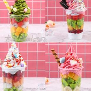 新款水果圣代冻酸奶水果冰淇淋模型水果杯美食节模具展示支持定做
