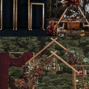 户外露营草坪婚礼装饰原木桩拱门方形花架实木落地背景摆件