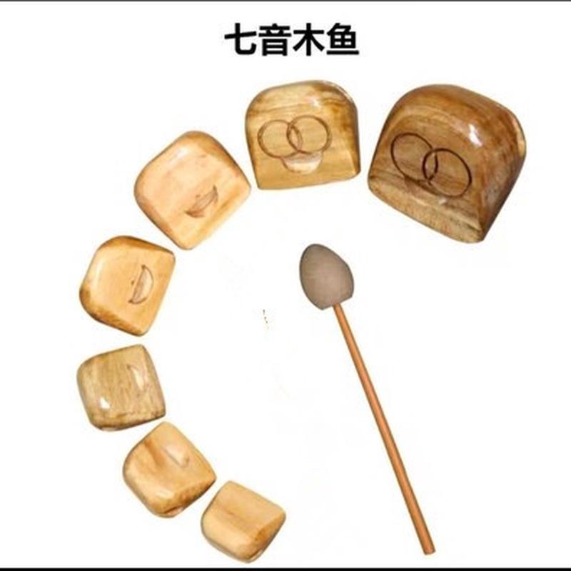 正品- 1M5C木鱼色五音木鱼家用摆件用品打击乐6器木鱼配本敲棒 包