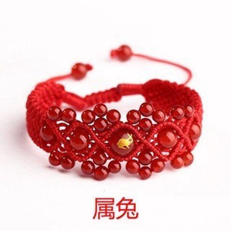 批发手工编织本命十二生肖红绳手链蛇猪玛瑙手串水晶女批发