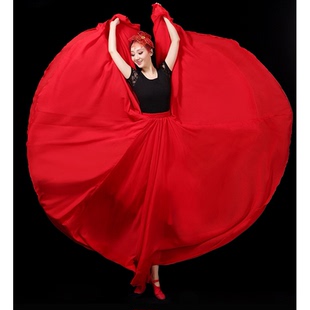 720度超大红色雪纺半身女新疆舞舞蹈裙跳舞半截