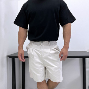 直筒!松紧休闲五分裤潮男微阔腿翘臀ins风商务男