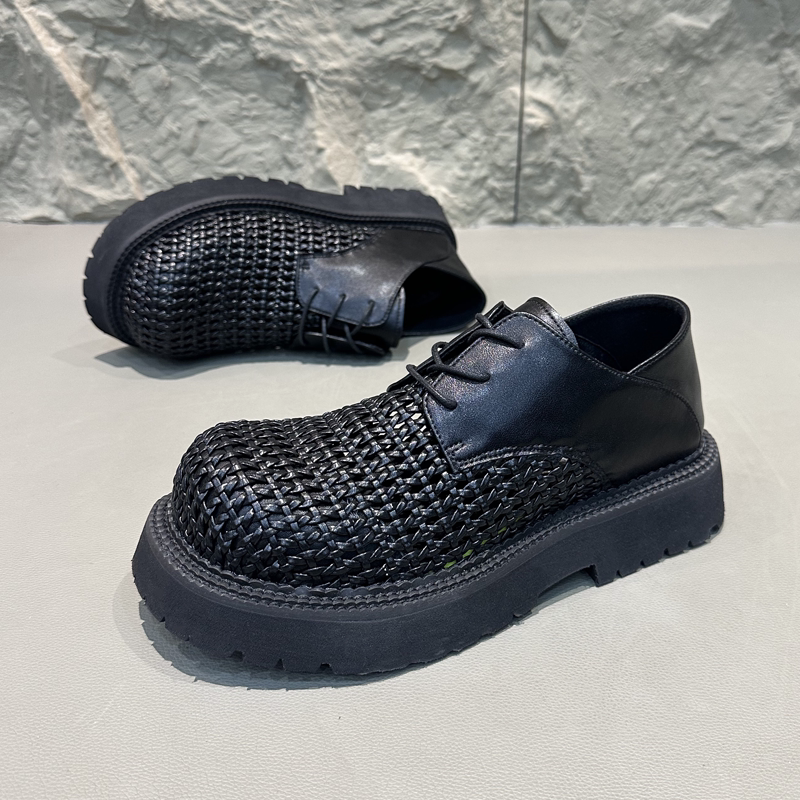 夏季新款手工编织镂空透气男鞋商务休闲厚底增高德比大头皮鞋凉鞋,流行男鞋,休闲皮鞋,淘宝优惠券,粉丝福利购,淘宝优惠卷