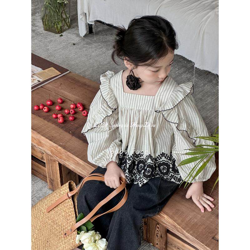 2024春季新款气质泡泡袖刺绣宽松娃娃衬衫儿童洋气阔腿,童装/婴儿装/亲子装,衬衫,淘宝优惠券,粉丝福利购,淘宝优惠卷