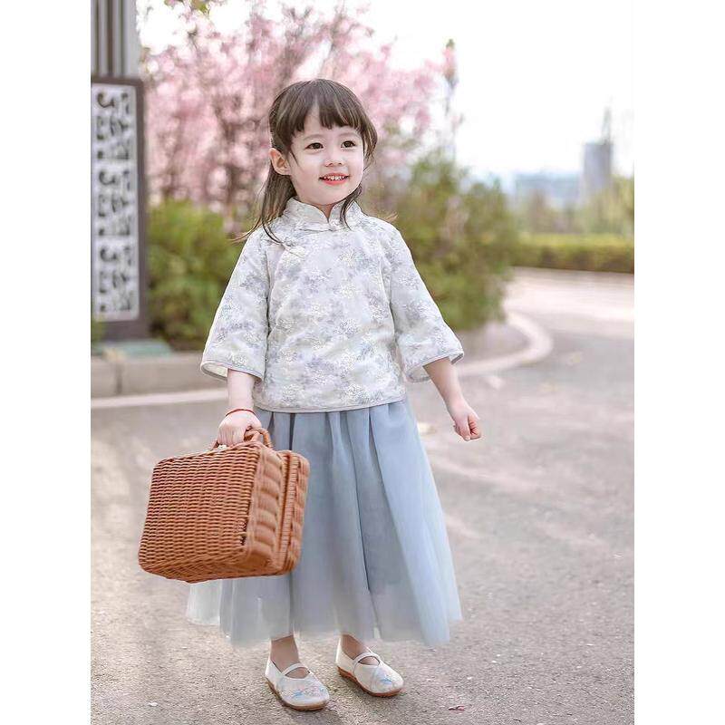 春夏2024新款儿童国风古装女宝青黛民国风改良春夏季