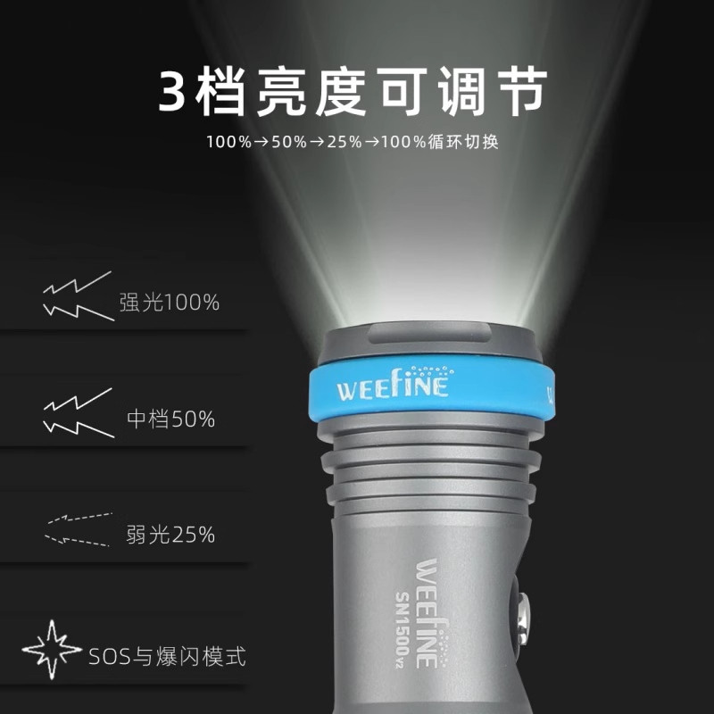 WEEFINE SN 潜水强光手电筒水下摄影补光照明装备流明
