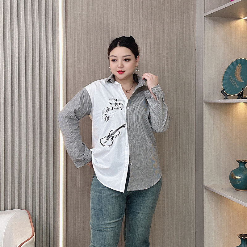 2024春装新款中长款大码刺绣百搭时尚宽松显瘦长袖衬衫女,女装/女士精品,大码内搭,淘宝优惠券,粉丝福利购,淘宝优惠卷