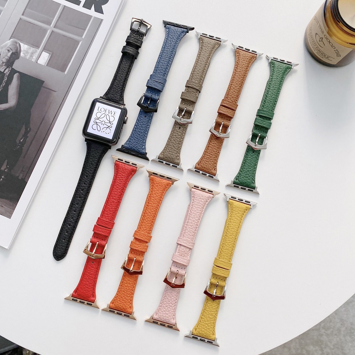 适用于apple watch7代苹果手表表带真皮iwatch654321蛮腰皮质腕带