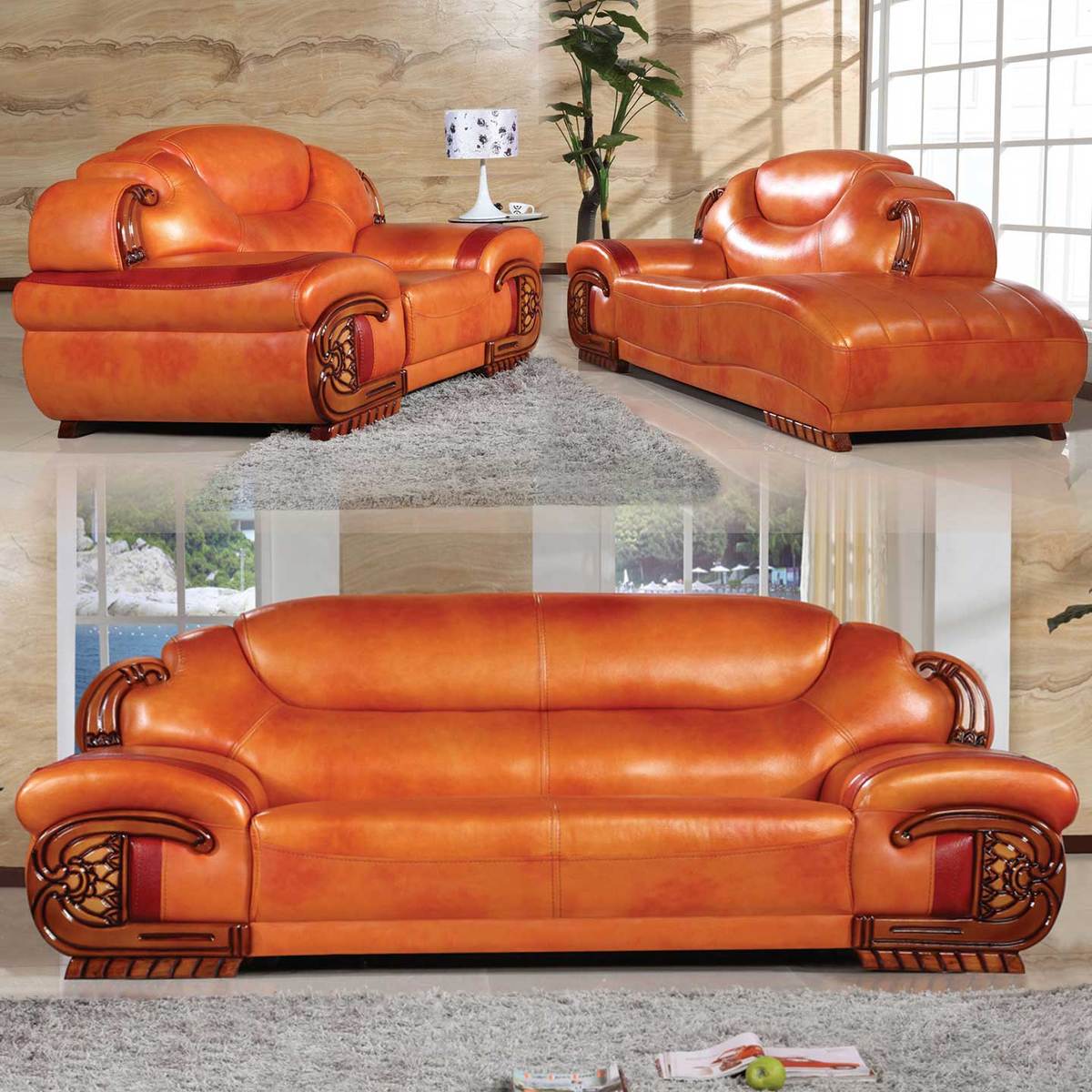 真皮沙发头层牛皮客厅组合三人贵妃实木厚皮艺办公室欧式酒店家用