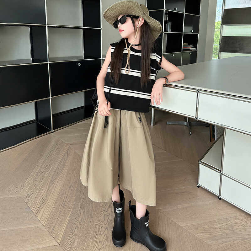 条纹裤裙套装夏季新款无袖大童2025新款洋气时髦韩版女孩夏装,童装/婴儿装/亲子装,套装,淘宝优惠券,粉丝福利购,淘宝优惠卷