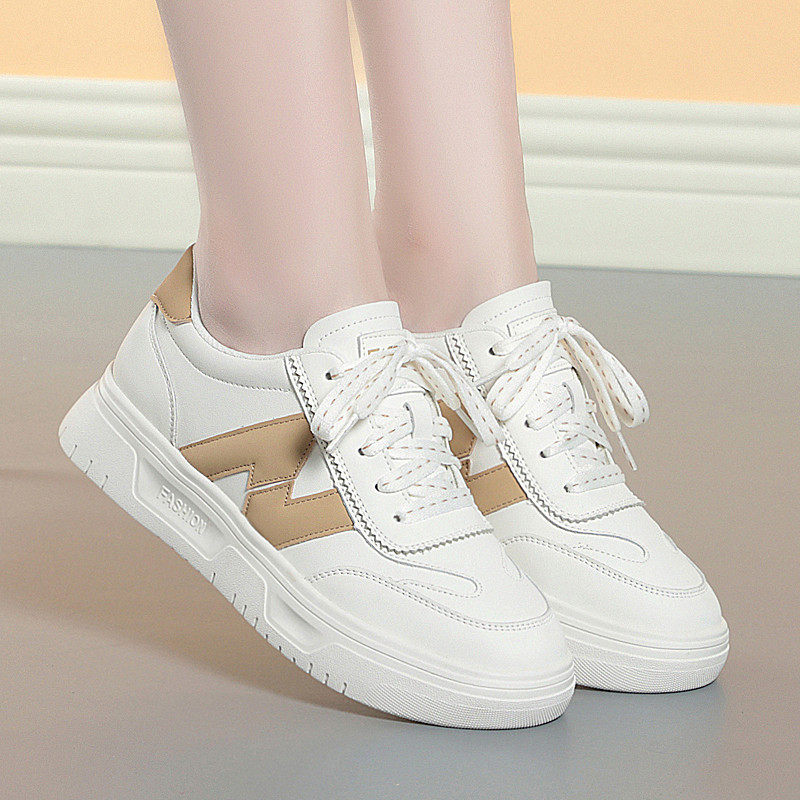 休闲板鞋女2024新款秋季平底学生时尚百搭厚底小白鞋系带韩版单鞋,女鞋,休闲板鞋,淘宝优惠券,粉丝福利购,淘宝优惠卷