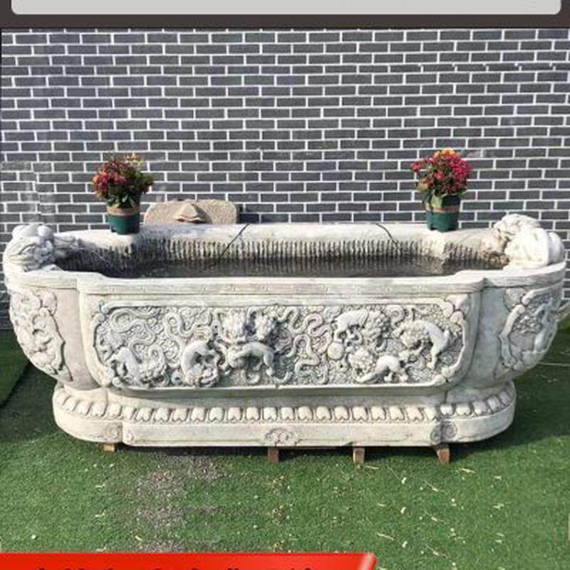 石雕鱼缸花盆庭院汉白玉老石槽仿古做旧门海室内户外种花养鱼盆景