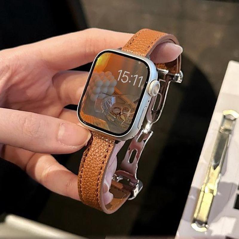 适用于苹果AppleWatch手表皮表带折叠扣iwatchs876代SE表带细款女