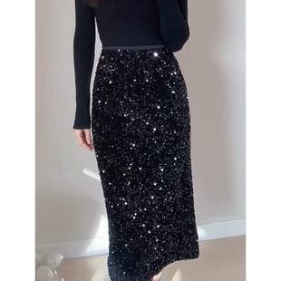 咆哮推荐秋冬闪亮片半身中高级感后开叉女包臀鱼尾裙