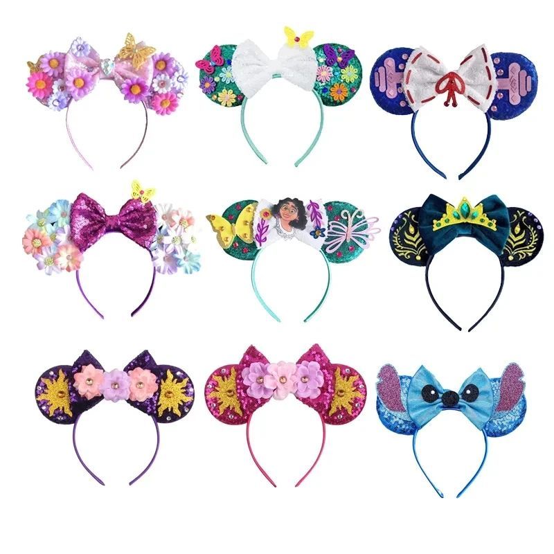 2023 Mickey Mouse Ears Headband Festival Party Sequins Bow H