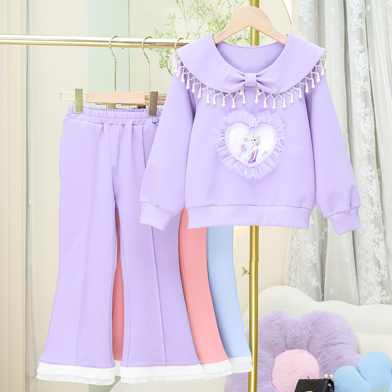 2024秋冬季新款长袖长裤两件套儿童洋气时尚百搭套装女孩