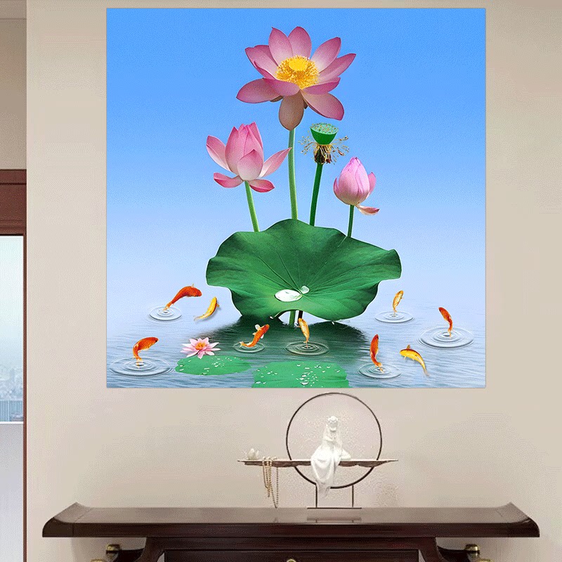 莲池净秽荷花九鱼图厕所卫生间墙面装饰画招财去秽化污为财风水画图片