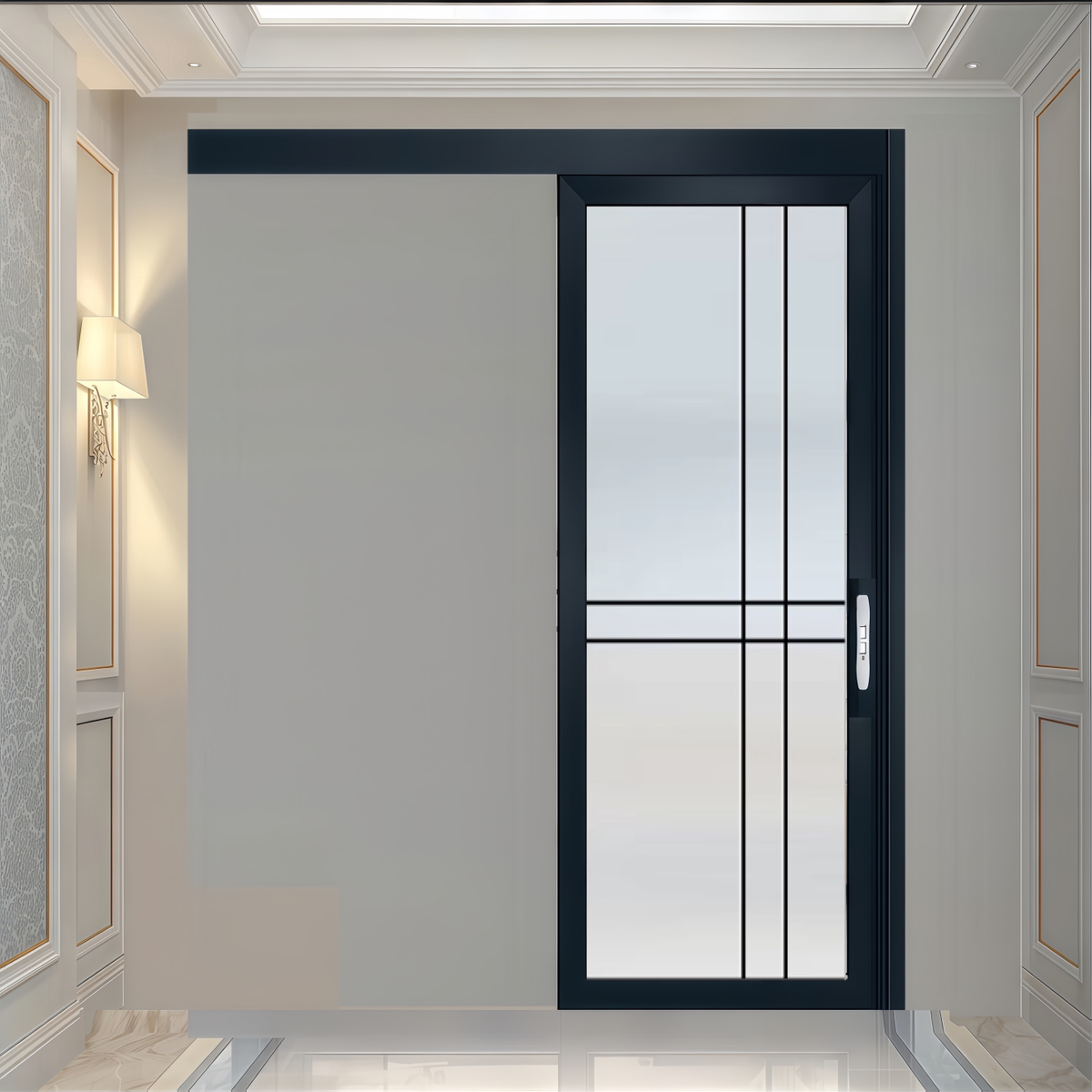 厨房单轨单扇吊趟门卫生间推拉门阳台隔断钛镁铝合金双层钢化玻璃