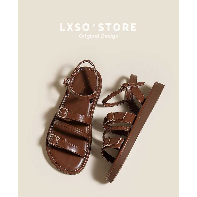 软底软面~一字带鞋2025新款平底扣沙滩凉鞋女夏,女鞋,罗马凉鞋,淘宝优惠券,粉丝福利购,淘宝优惠卷