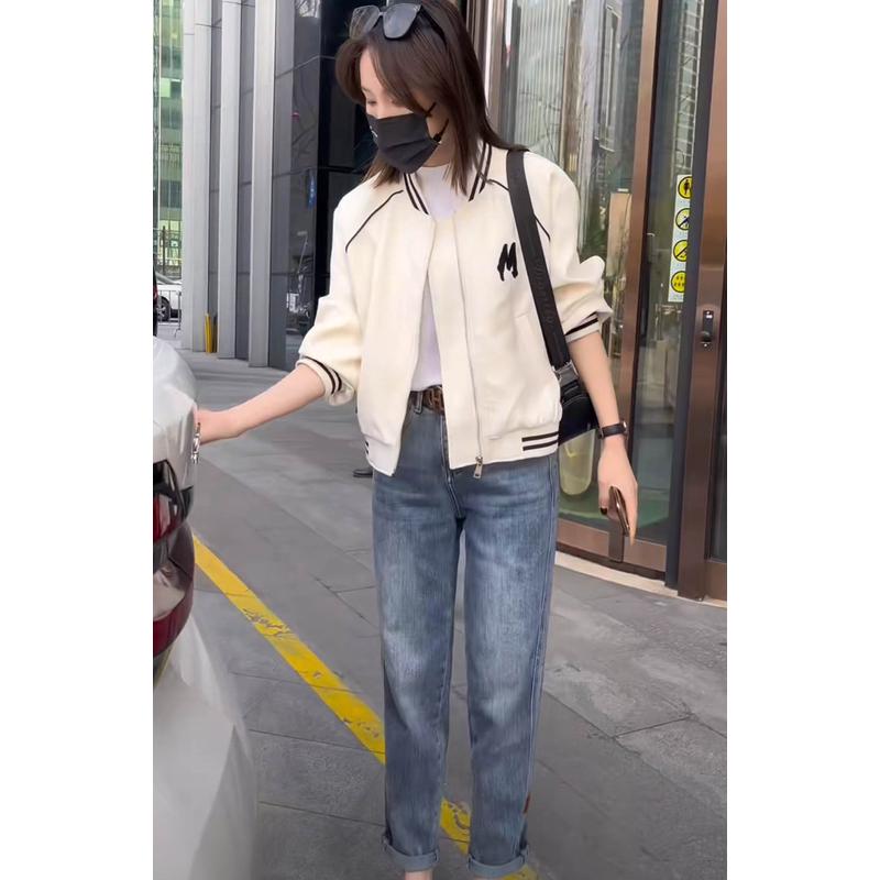 字母短款棒球服女2025春秋新款宽松休闲时尚减龄小个子女