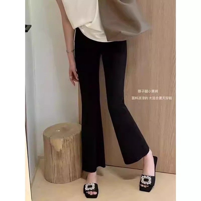黑色微喇裤女夏季薄款胖妹妹mm显瘦大码冰丝九分弹力裤