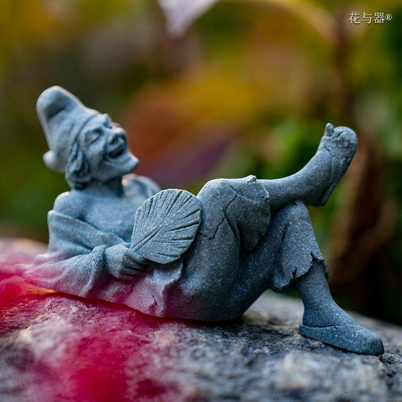 青砂石活佛济公鱼缸造景人物摆件降龙罗汉禅意茶宠中国风创意装饰