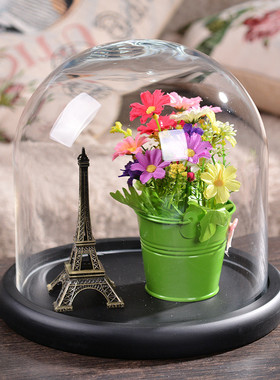 新款工艺品装饰摆件 创意仿真花永生花玻璃花瓶透明罩子厂家批发