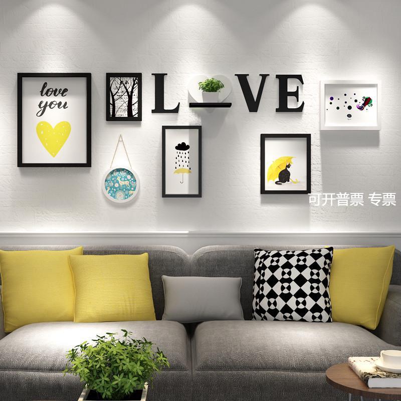 现代简约照片墙配钟表走廊玄关壁挂画组合餐厅客厅墙面装饰画壁饰图片