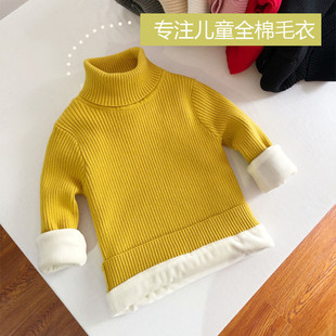 男女宝宝小童婴幼儿加绒高领毛衣打底衫全棉套头衫黑白冬