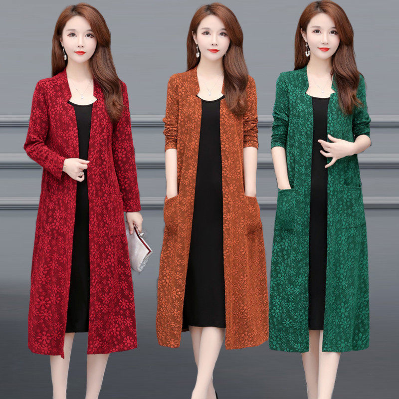 2025春秋百搭宽松过膝风衣女大码中长款开衫中老年妈妈装外搭,女装/女士精品,毛针织衫,淘宝优惠券,粉丝福利购,淘宝优惠卷