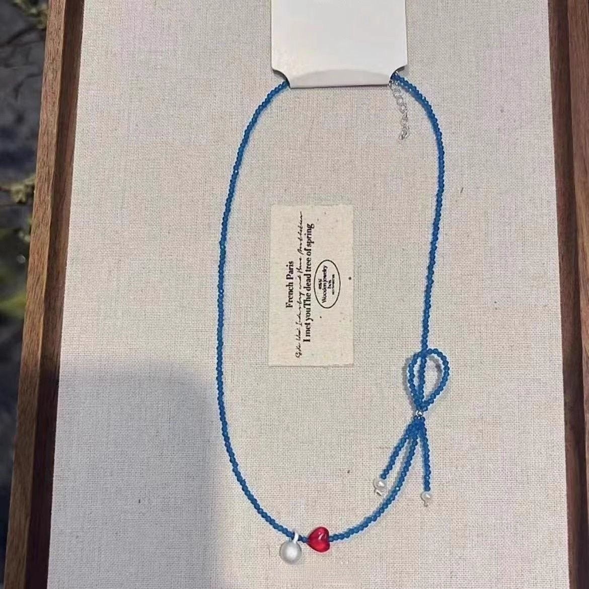 多巴胺串珠蝴蝶结串珠手链项链套装可爱锁骨链时尚少女饰品女