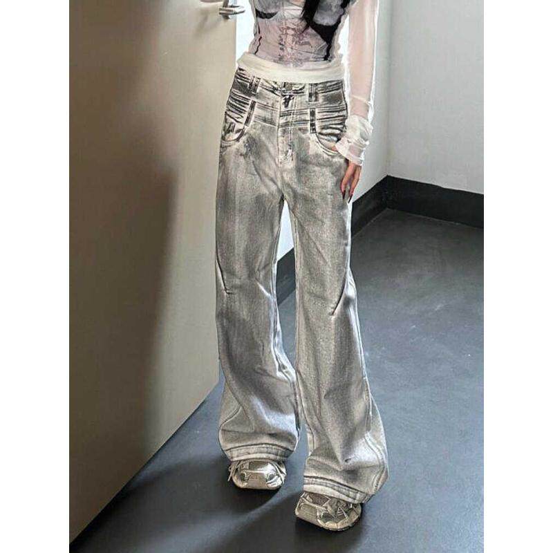 大码胖妹妹美式高街做旧女春季新款设计感小众工装阔腿长裤