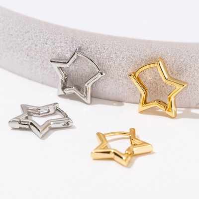 Statement Gold Color Plated Bold Star Hoops Tarnish Resistan