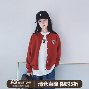 毛衣开衫2025春秋新款女大童休闲中学生儿童红色