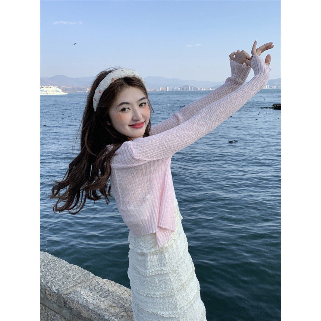 范雯雯 半糖主义 蕾丝米色女夏季韩版温柔休闲开衫套装