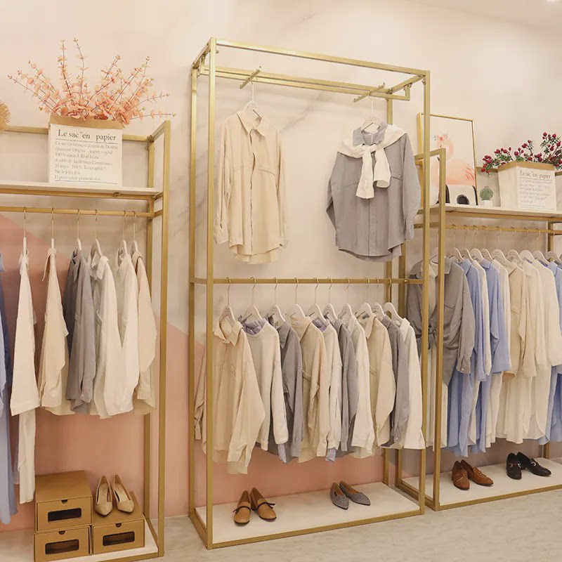 服装店展示架双层挂衣架男女服装店货架陈列架侧挂衣架落地式