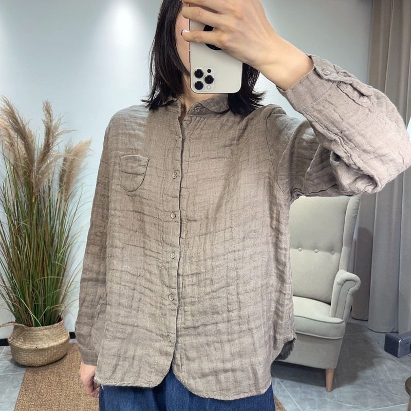 雪蓝杉设计感褶皱短款衬衫女2025春装新款独特别致宽松打底