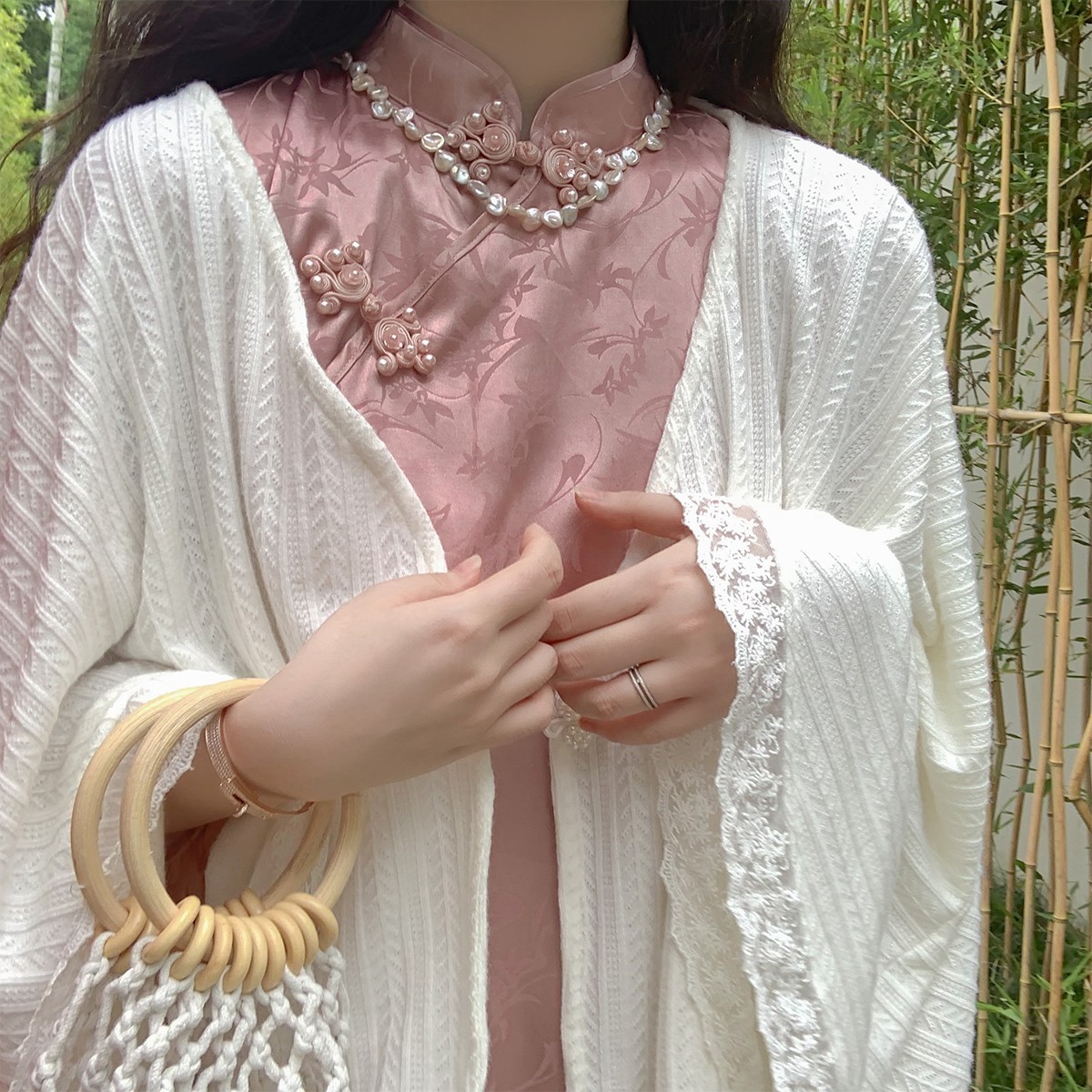 麓津《暖绒》奶白色百搭开衫毛衣小披肩搭配女