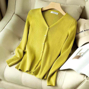 2023年新款冰丝开衫女薄款毛衣V领短款外搭空调衫夏