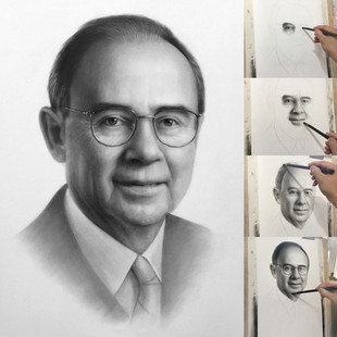 碳粉画像肖像画定制炭精粉画老人老照片转纯手绘黑白素描头像