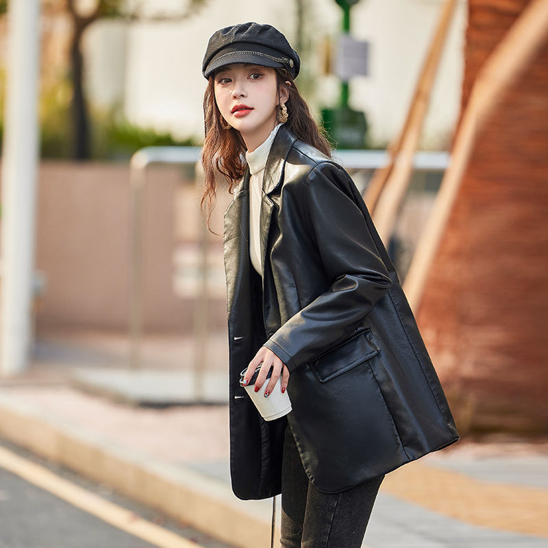皮衣女2024春秋新款韩版机车中长款时尚宽松百搭皮潮