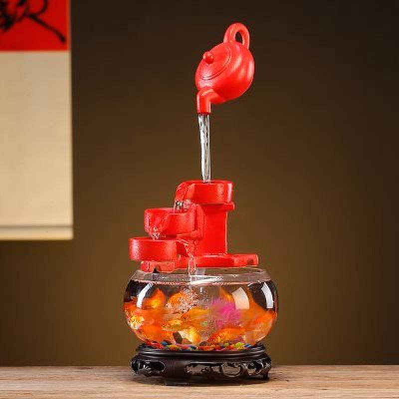 招财流水玻璃鱼缸循环水办公室桌面家用装饰生财摆件乔迁礼品,家居饰品,桌面摆件,淘宝优惠券,粉丝福利购,淘宝优惠卷
